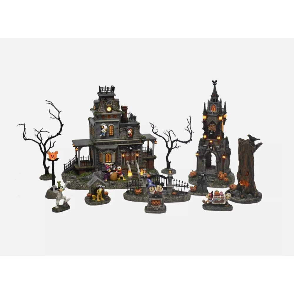 Disney Mickey Mouse Friends Halloween Haunted House Village Set 12 Piece Costco